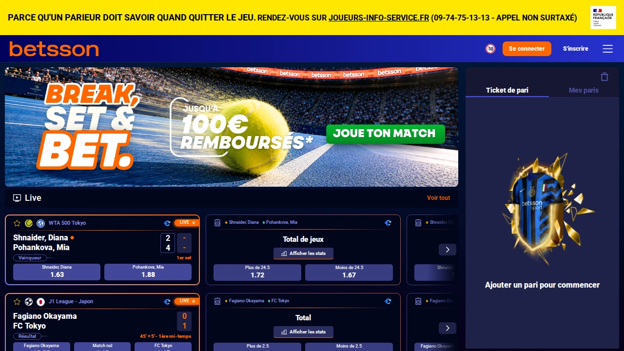 Capture d’écran de l’interface française de paris sportifs de Betsson