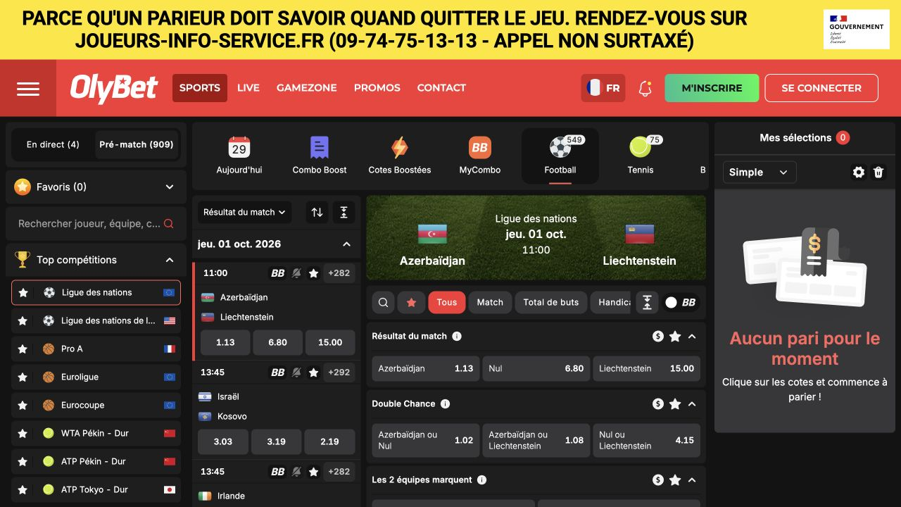 Capture d’écran de la page d’accueil paris sportifs d’OlyBet