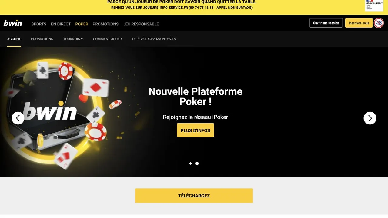 Capture d’écran de la page d’accueil poker de bwin