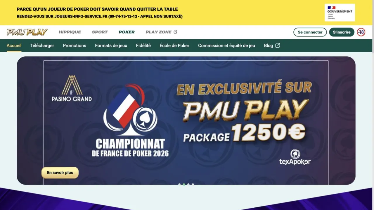 Capture d’écran de la page d’accueil poker de PMU Play
