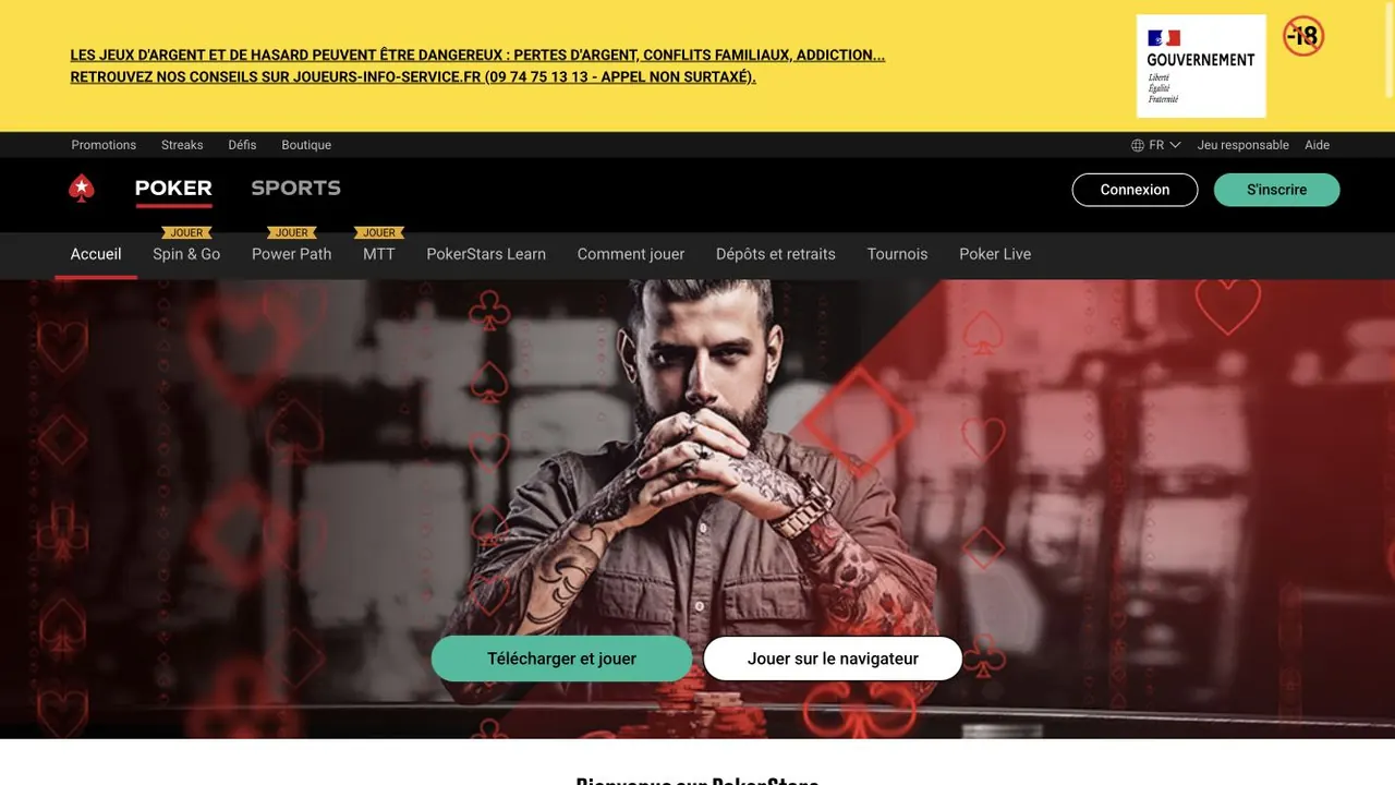 Capture d’écran de la page d’accueil poker de PokerStars