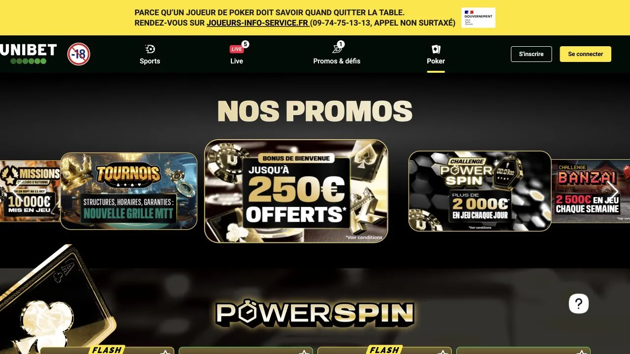 Capture d’écran de la page d’accueil poker d’Unibet