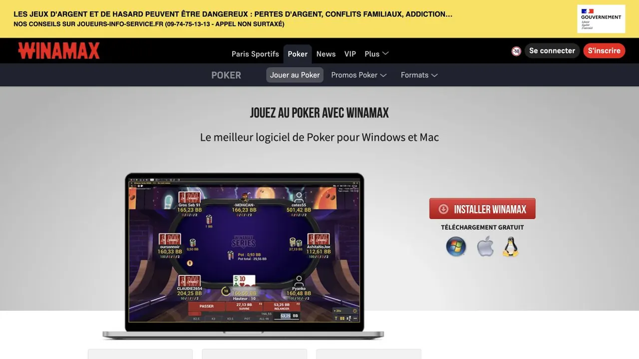 Capture d’écran de la page d’accueil poker de Winamax